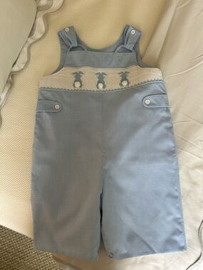 Mom and Me boys smocked bunny shortall